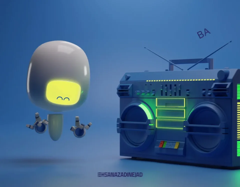 BAJET mascot dance — first beat and head nod in blue studio